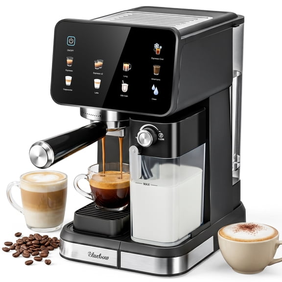 Bluebow Espresso Machine with Color Touchscreen, 20 Bar Espresso Maker with Automatic Milk Frother, Coffee Maker for Home - Cold Brew Cappuccino Latte Americano, 1350W
