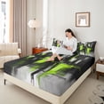 thumbnail image 4 of Homewish Black Green Watercolor Twin Sheet Sets for Adult, Modern Neutral Artwork Twin Fitted Sheet, Chic Stripes Ombre Flat Sheet, Super Cozy Room Decor, 3pcs, 4 of 7