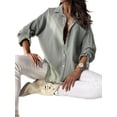 thumbnail image 3 of LilyLLL Womens Casual Loose Buttons Down Shirt Tops Roll Tab Sleeve Tunic Blouse, 3 of 4