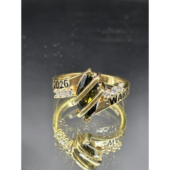 Customized Class Rings CZ Marquise Gemstone High School or College Graduation Bands -925 Sterling Silver and Yellow Gold Plated