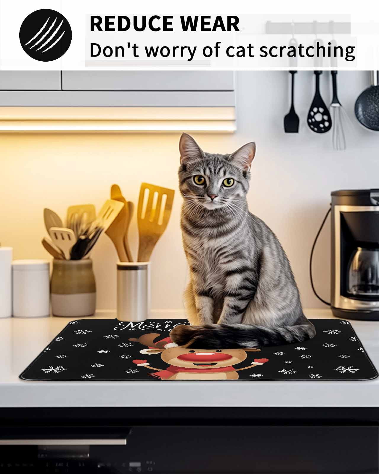 Stove Top Covers for Electric Stove, Merry Christmas Glass Stovetop Cover Protector, Winter Cartoon Xmas Deer Snowflake Induction Cooktop Protector Oven Mat for Kitchen Countertop 31"x24"