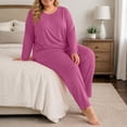 thumbnail image 7 of Asxite Plus Size Womens Pajamas Solid Fleece Long Sleeve Top and Pants Warm Matching Set, 7 of 7