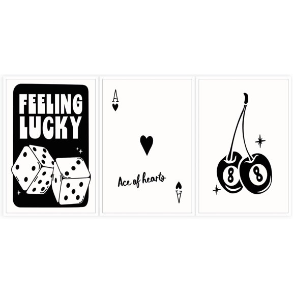 Black And White Poker Dice Canvas Wall Art Trendy Lucky 8 Ball Poster Retro Y2k Preppy Pictures Artwork Aesthetic Prints Painting For Game Room Apartment Dorm Wall Decor Unframed