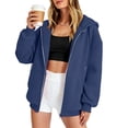 thumbnail image 4 of Resicozy Zip Up Hoodies for Women Y2K Sweatshirt Casual Long Sleeve Hoodies Oversized Fall Spring Winter Jacket with Pockets Navy M, 4 of 4