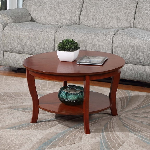 Round Coffee Table with Shelf - Transitional Style Table - Wood Finish - 30" Diameter - Two Tier Storage