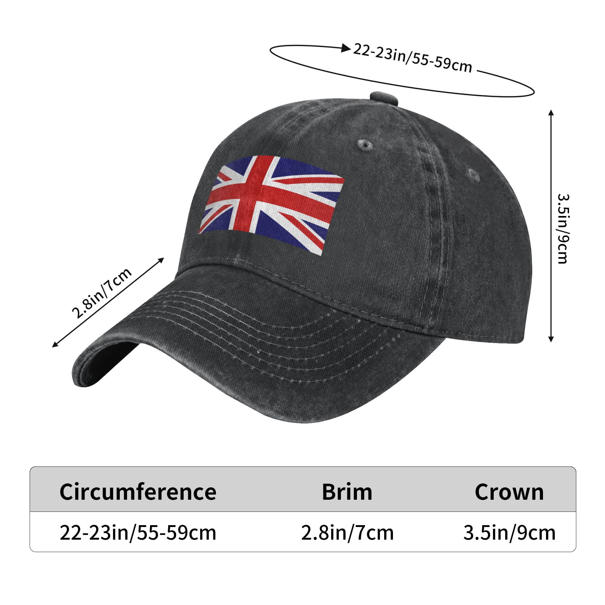 DouZhe Adjustable Washed Cotton Baseball Cap - Union Jack British Flag Prints  Vintage Dad Hat Unisex Sports Caps (Red) 