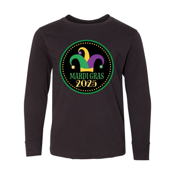 Inktastic Mardi Gras 2025 Jester Hat Long Sleeve Youth T-Shirt