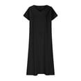 thumbnail image 5 of Robe Décontractée en Lin Col en V Manches Courtes Ample pour Femmes, Robe de Jour Confortable Couleur Unie, 5 of 5