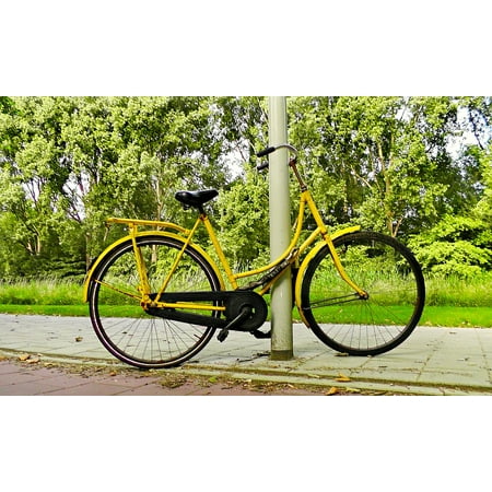 LAMINATED POSTER Yellow Bicycle Bicycle Bike Parked Bike Vintage Poster Print 24 x