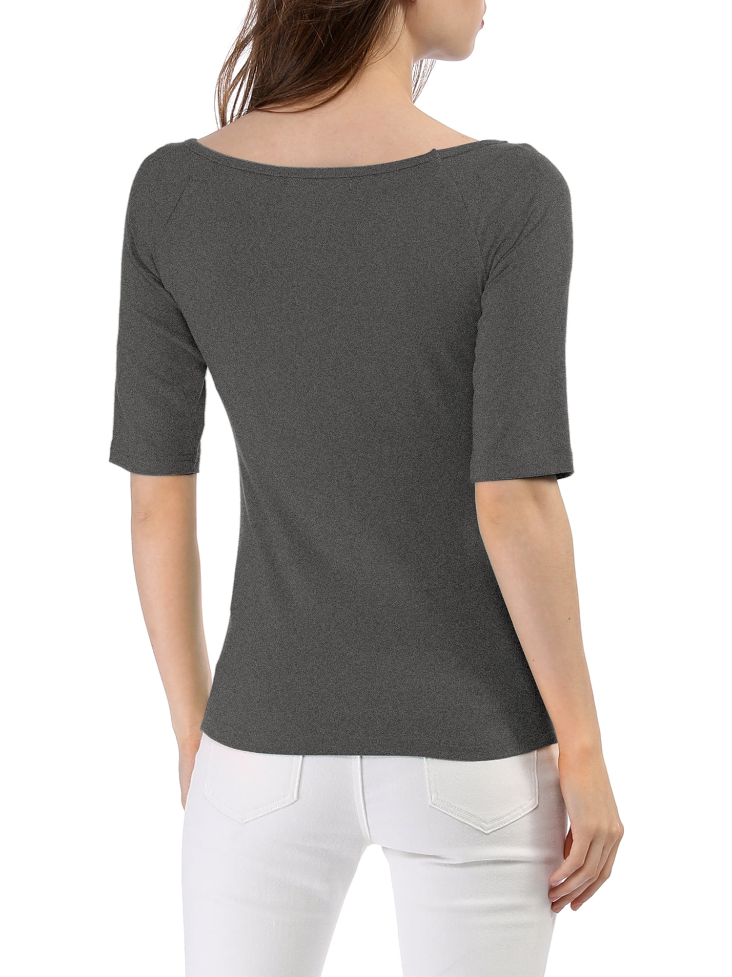 DARING DIVA Women's Slim Fit Pullover Boat Neck Stretchable T-Shirt M Dark Gray