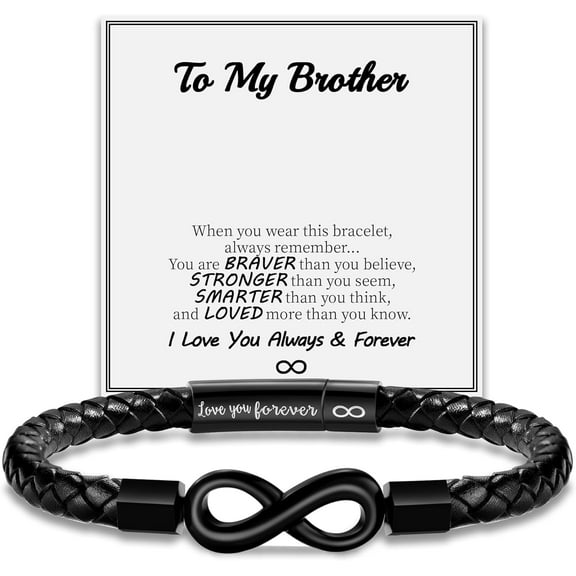 Leather Bracelet for Men Gifts To My Son Bracelet from Mom Fathers Day Bracelet Gifts for Dad Grandpa Love You Forever Engraved Husband Birthday Gift Ideas Infinity Knot Jewelry