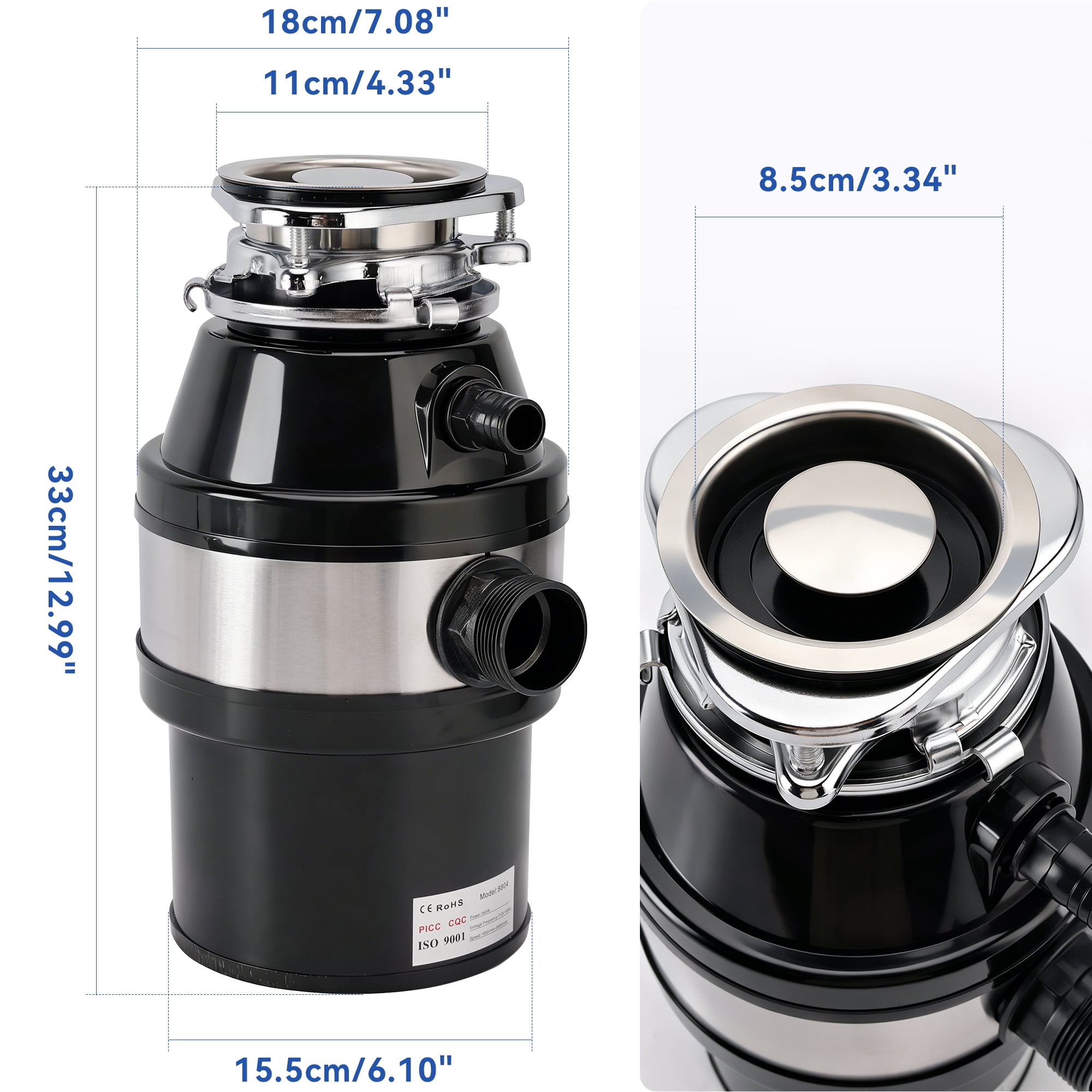 TOPTENG Garbage Disposal Continuous Feed Food Waste Disposer 3/4 HP 2800 RPM Under Sink Kitchen Food Waste Disposer w/ Plug