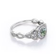 thumbnail image 3 of JeenMata Art Deco Twisted Shank 0.58 Carat Round Cut Natural Transparent Moss Green Agate and Moissanite Milgrain Halo Engagement Ring in 18K White Gold Plating over Silver, 3 of 7