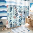 thumbnail image 5 of No Hook Shower Curtain with Built-in Rings - Blue Coastal Nautical Ocean Washable Waterproof Fabric Bathroom Curtains for Hotel,Rentals, 72 X 78 Inch Long , Seashell Starfish Seagrass, 5 of 9