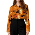 thumbnail image 5 of Halloween Womens Tops Button Down Cute Pumpkin Ghost Bat Womens Blouses Fall Long Sleeve Holiday Tee Top Orange S, 5 of 7