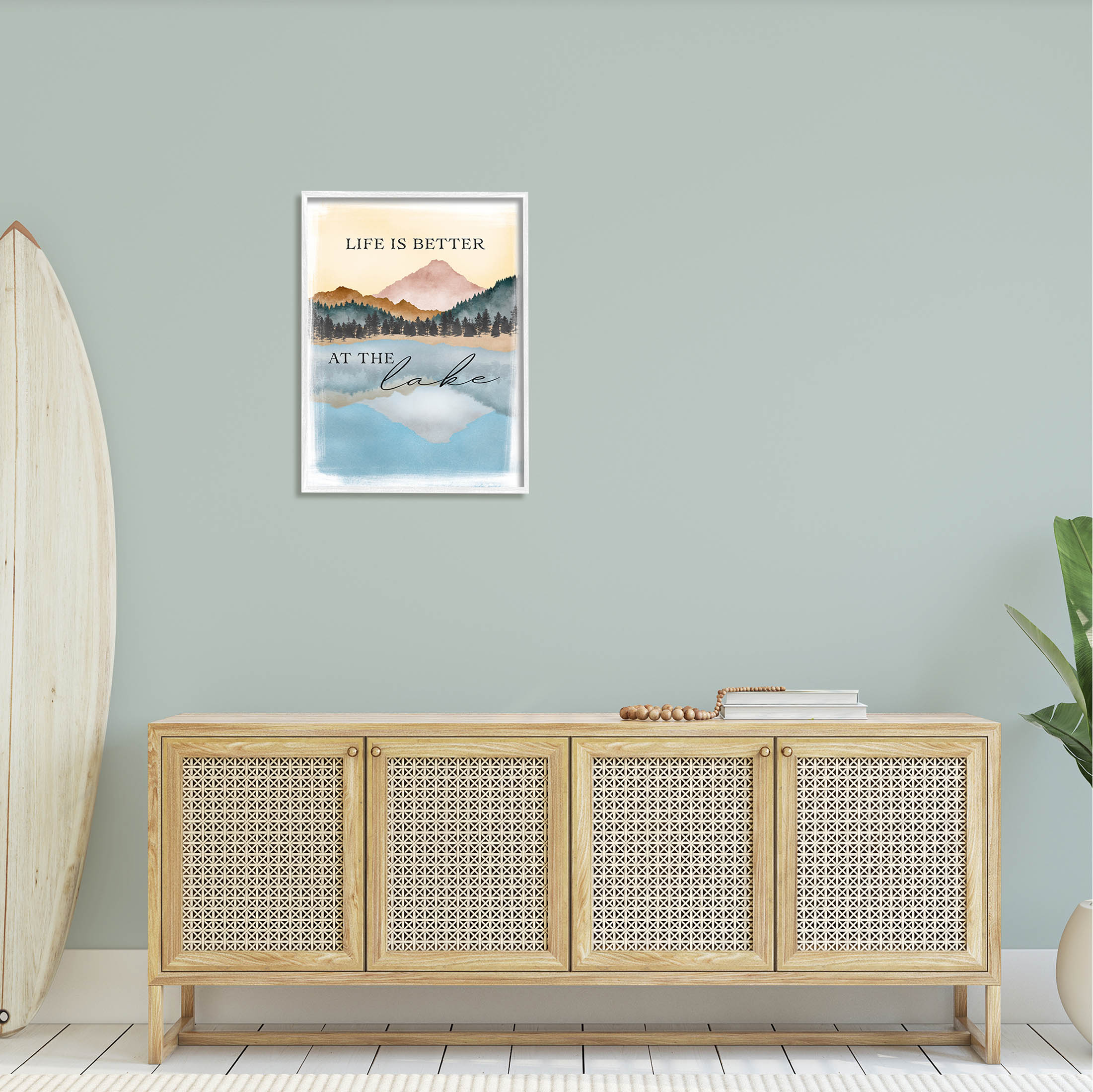 Stupell Industries Better At Lake Phrase Graphic Art White Framed Art Print Wall Art, Design by JJ Design House LLC