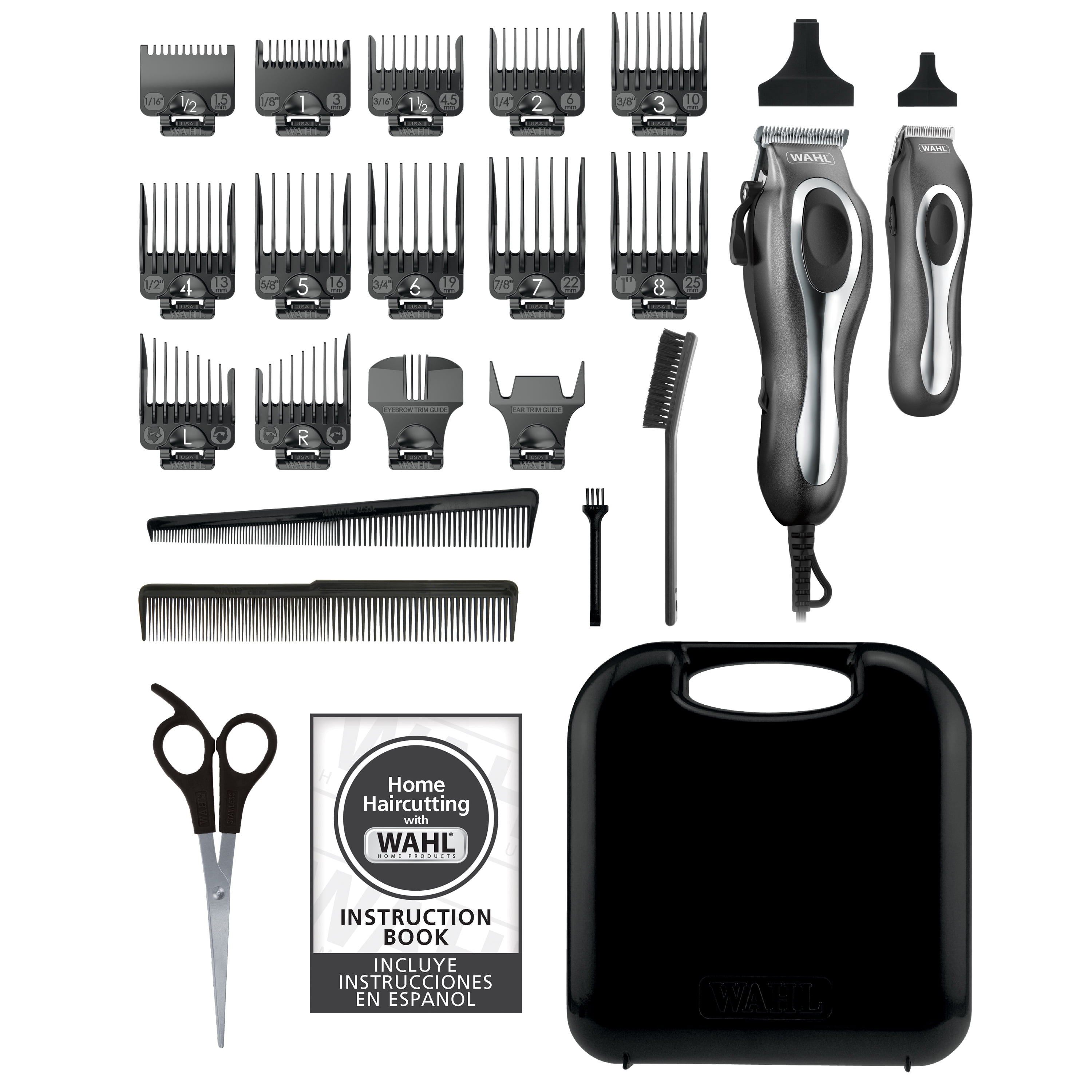 Wahl Deluxe Chrome Pro Complete Men's Haircut Trimmer Kit with Storage Case, Black