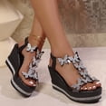thumbnail image 4 of Womens Sandals Wedge Shoes: All-Day Comfort Dressy Wedges Thick Sole Sparkling Decorative Open Toe Summer Sandals for Casual Black 9(42), 4 of 9