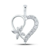 10kt White Gold Womens Round Diamond Butterfly Heart Pendant 1/4 Cttw