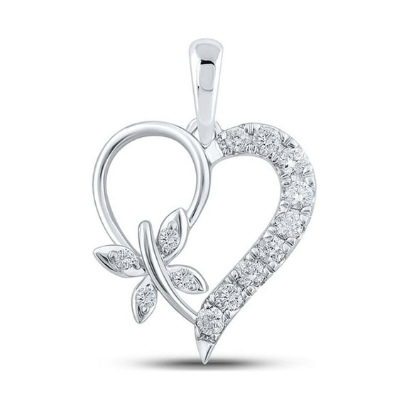 10kt White Gold Womens Round Diamond Butterfly Heart Pendant 1/4 Cttw