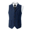 thumbnail image 2 of BVOFAR Men's Herringbone Tweed Suit Vest Business Formal Wool Blend Waistcoats Slim Fit Tuxedos Vests for Wedding Prom Dark Blue L, 2 of 6