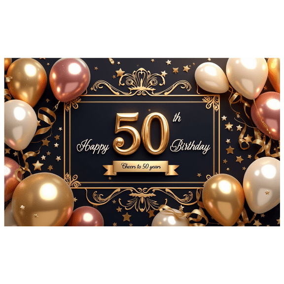 Golden Frame Happy Birthday Banner Decorative Design Cheers to 50 Years for Celebration Event Party Anniversary