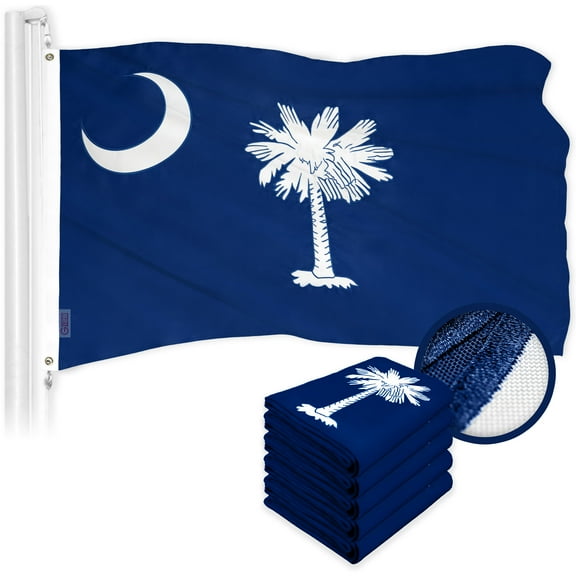 G128 5 Pack: South Carolina SC State Flag | 2x3 Ft | ToughWeave Series Embroidered 300D Polyester | Embroidered Design, Indoor/Outdoor, Brass Grommets