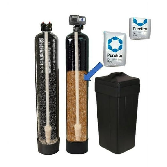 AFW Filters Built Fleck 5600SXT 48,000 Grain Water Softener with Upflow Carbon Filter Purolite C100E Resin with Carbon