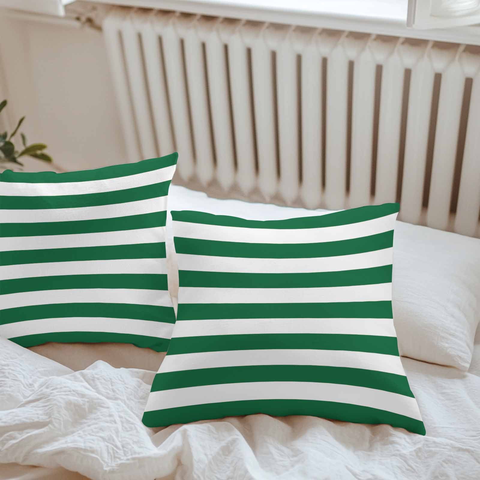 Outdoor Waterproof Throw Pillow Covers Set of 2 Merry Christmas Decorative Pillowcases Square Outdoor Pillows Cushion Case 18x18 Inch Green And White Stripes Patio Pillows for Couch Sofa Bed Garden