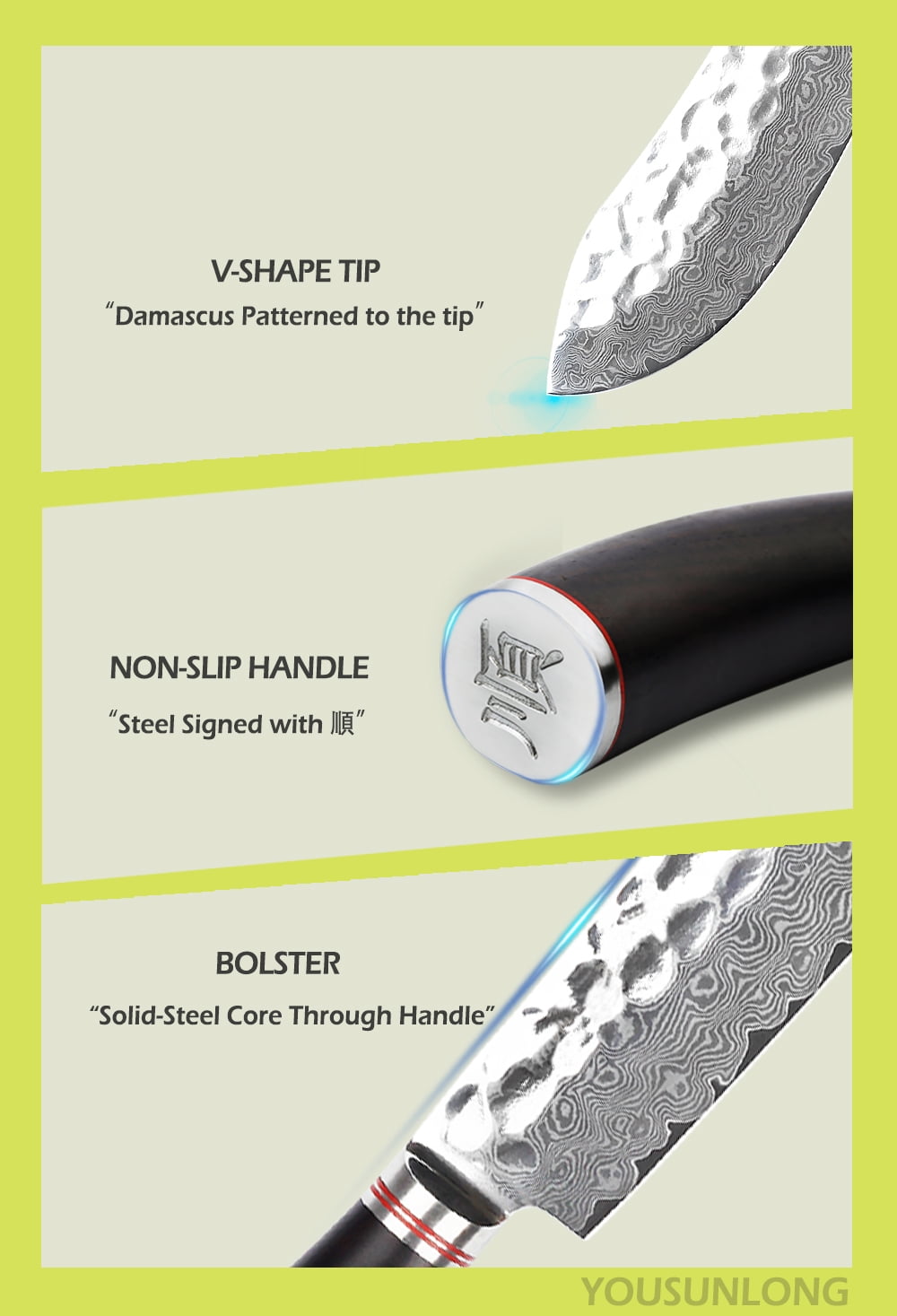 YOUSUNLONG 10 Inch Bull Nose Pro Butcher Knife, Japanese 67 Layers Hammered Damascus Steel
