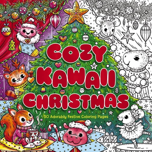 Cozy Kawaii Christmas: 50 Adorably Festive Coloring Pages, (Paperback)