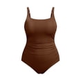 thumbnail image 5 of Ticikt Women Plus Size One Piece Swimsuits Tummy Control Bathing Suit Front Ruched Push Up Swimwear,Color:Brown,Size:26, 5 of 5