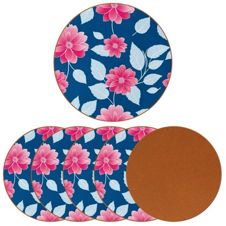 

YZUOUZY Coasters Table Decor 6 Pcs Round Microfiber Leather Coffee Table Coasters Peony Floral Pastel Flowers