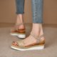 thumbnail image 2 of Bmisegm Ladies Summer Retro Weave Colour Block Large Size Buckle Slope Heel Beach Sandals Womens Sandals Summer Beige 8.5, 2 of 9