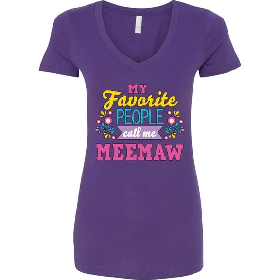 Inktastic My Favorite People Call Me Meemaw with Flowers Women's V-Neck T-Shirt