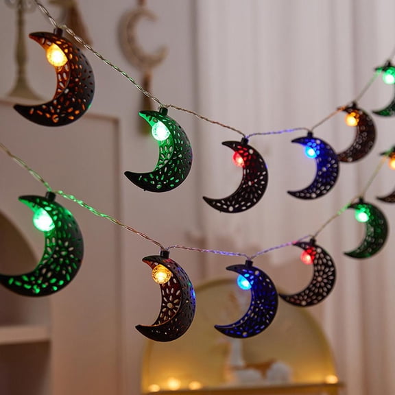Ramadan Lights Decorations Battery Operated Moon Star Lantern String Light for Home Mantle Window Tree Bedroom Classroom Decor
