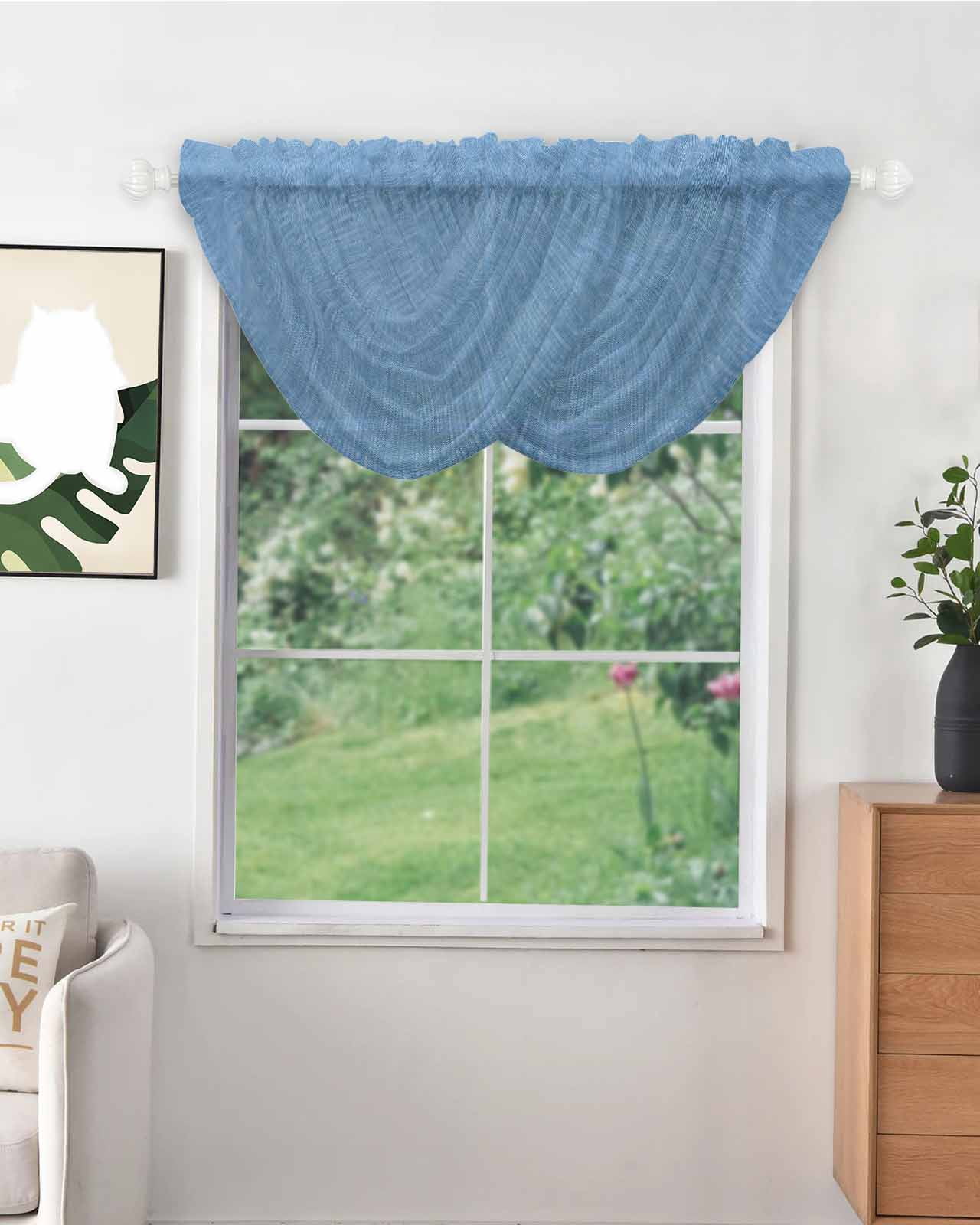 Blue Waterfall Valances for Windows, Farmhouse Burlap Solid Blue Color Modern Linen Texture Sheer Valance Curtains, Rod Pocket Elegant Swag Valances for Living Room Bedroom, 47.2"x38.5", 2 Panel