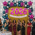 thumbnail image 3 of PMU 12 Pc Set Graduation Decorations | Number Balloons 2026 Hot Pink with Gold Curtain Backdrop and Star Mylar | 2026 Party Decorations | Graduation Party Supplies, 3 of 6