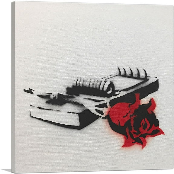 ARTCANVAS Rose in Mouse Trap Canvas Art Print by Banksy - Size: 18" x 18" (0.75" Deep)