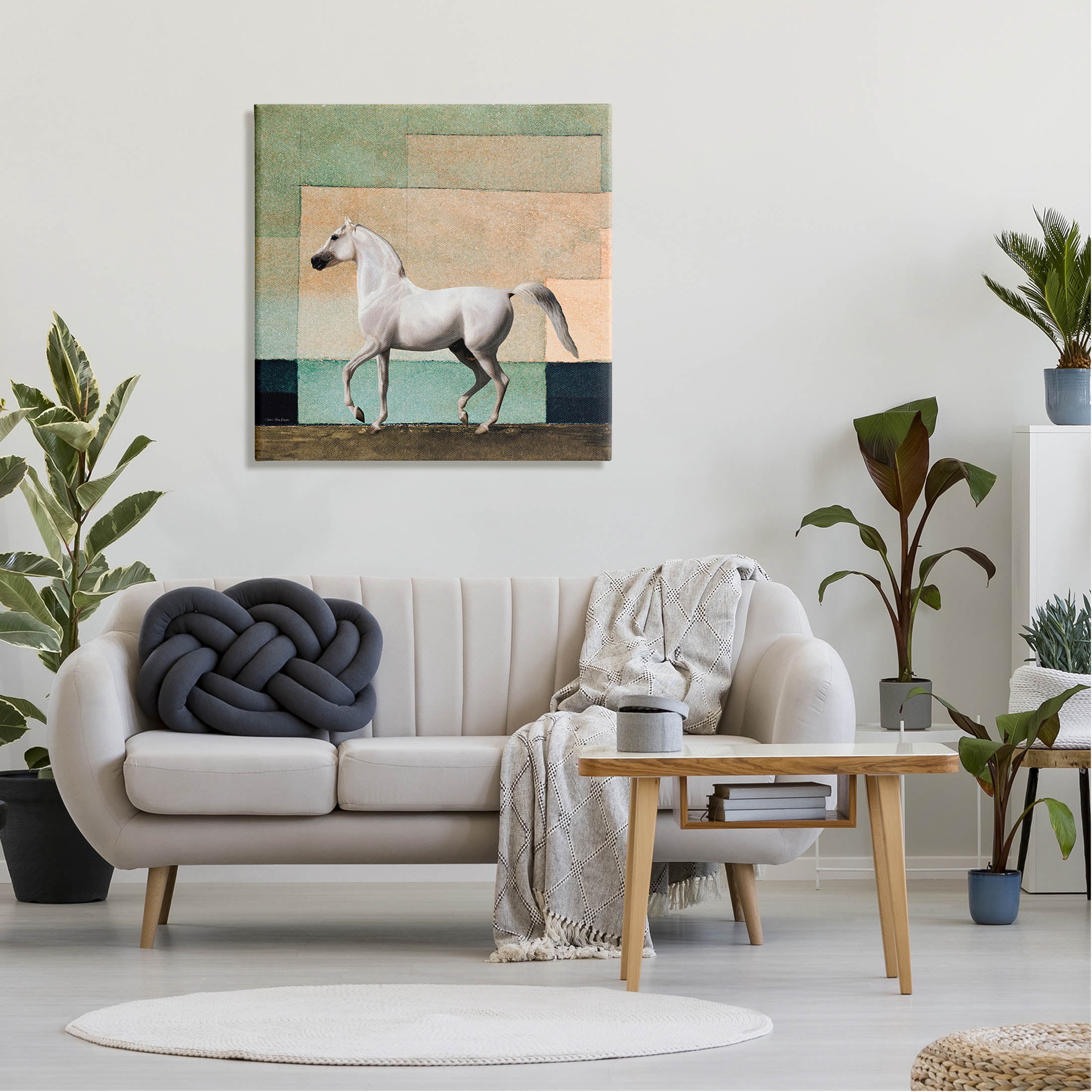 White Stallion Geometric Composition Animals & Insects Graphic Art Gallery Wrapped Canvas Print Wall Art