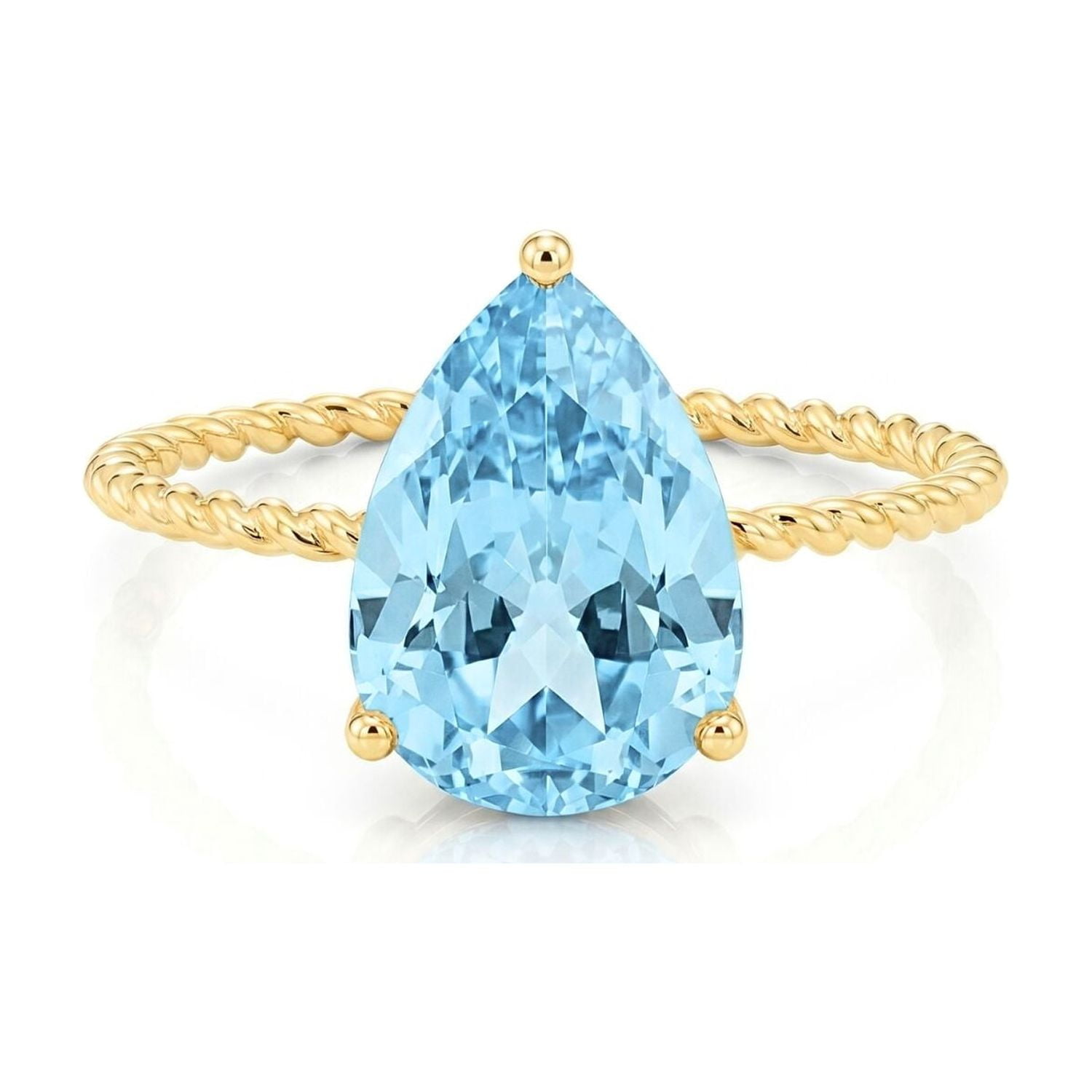 Tilo Jewelry 14K Yellow Gold 3.66 Carat Sky Blue Topaz Pear-Shaped Engagement Band Ring with Twist Rope Design | Size 5 | Natural Gemstone Statement Ring for Women & Unisex