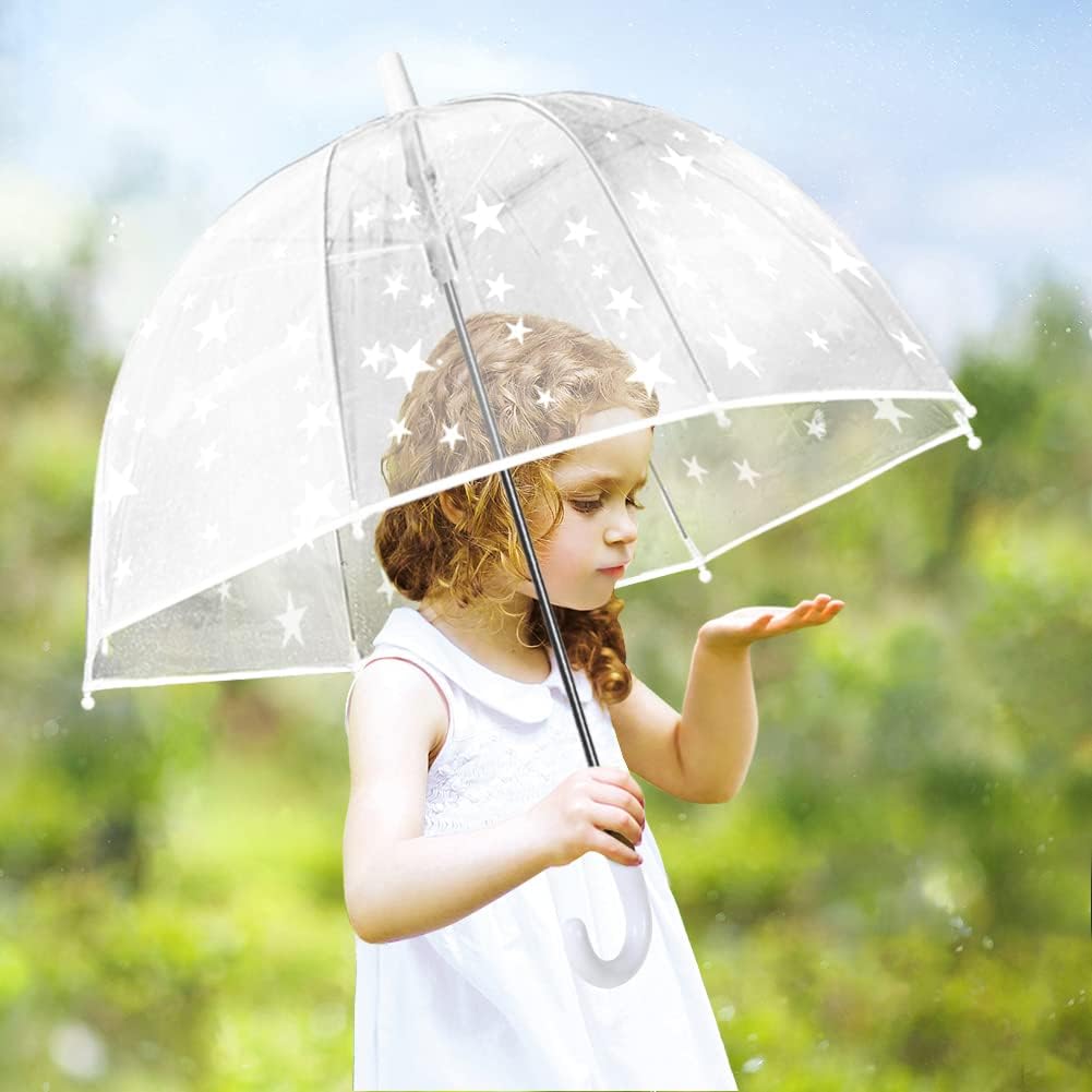 MGH Kids Clear Bubble Umbrella 2 Pack - Dome Windproof Rain Umbrellas for Boys and Girls