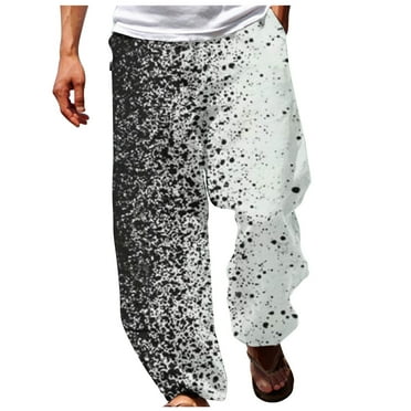IROINNID Drawstring Pants for Men Deals Summer Casual Wide Leg Relaxed Fit Elastic Waist Straight Printed Trousers Trendy Beach Pants,Black