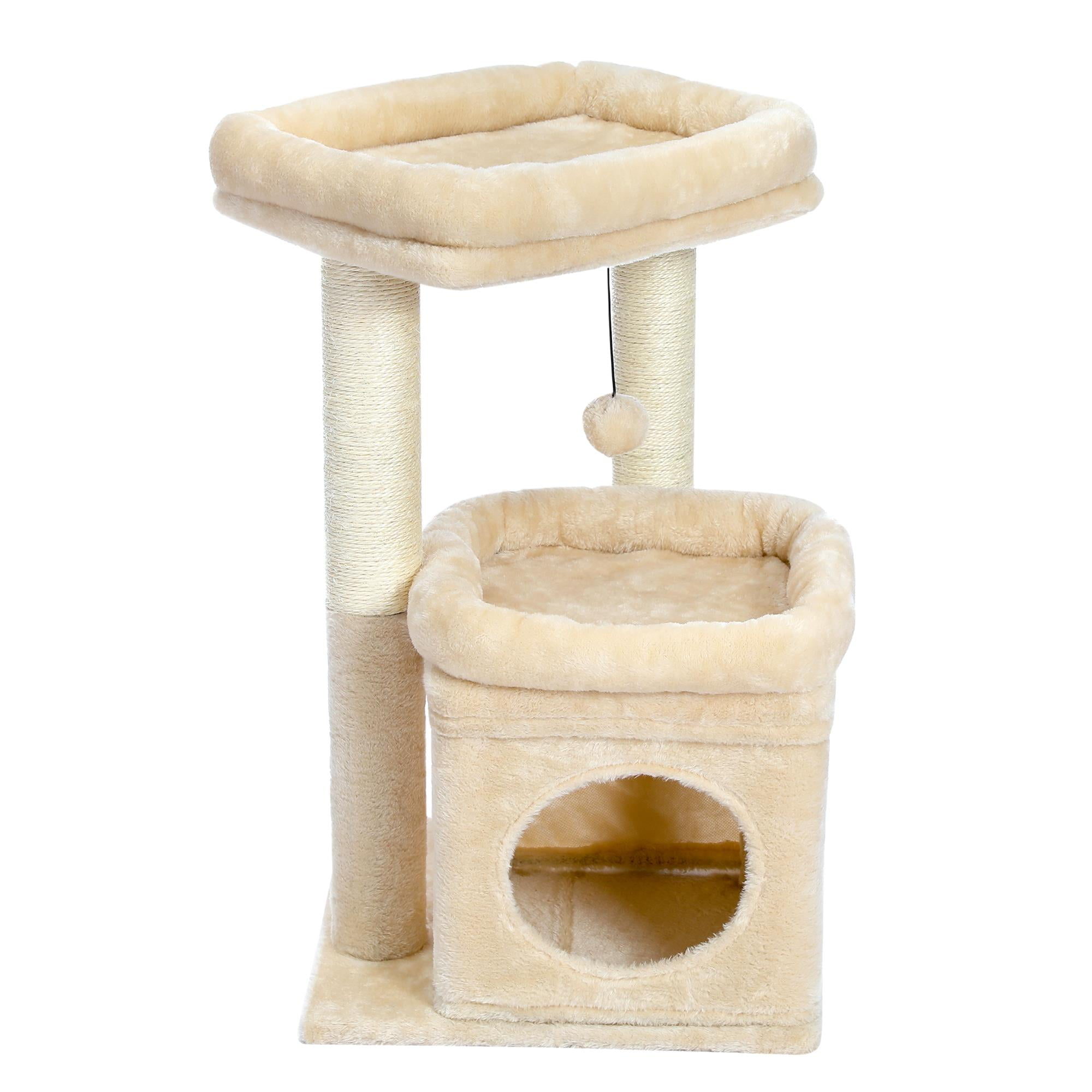 Pefilos 27" Cat Tree Tower for Indoor Cats with Private Cozy Cat Condo, Natural Sisal Scratching Posts and Plush Pom-pom for Small Cats, Beige Pefilos 27" Cat Tree Tower for Indoor Cats with Private Cozy Cat Condo, Natural Sisal Scratching Posts and Plush Pom-pom for Small Cats, Beige