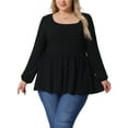 thumbnail image 1 of Blusas de Talla Grande Agnes Orinda para Mujeres, con Cuello Redondo, Manga Larga, Top de Peplum de Punto 2X Negro, 1 of 6