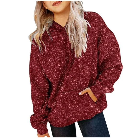 Maean 4-14T Kids Oversized Sweatshirts Sequin Hoodie Long Sleeve Pullover Fleece Sweatshirt with Pockets