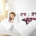 thumbnail image 4 of Manfei Cute Bow Knot Full Size Comforter Sets,Cartoon Lovea Pattern Bedding Comforter Set,Pink Black White Bedding Sets For Girls Teens,Luxury Bedroom Decor Reversible,3 Pieces, 4 of 8