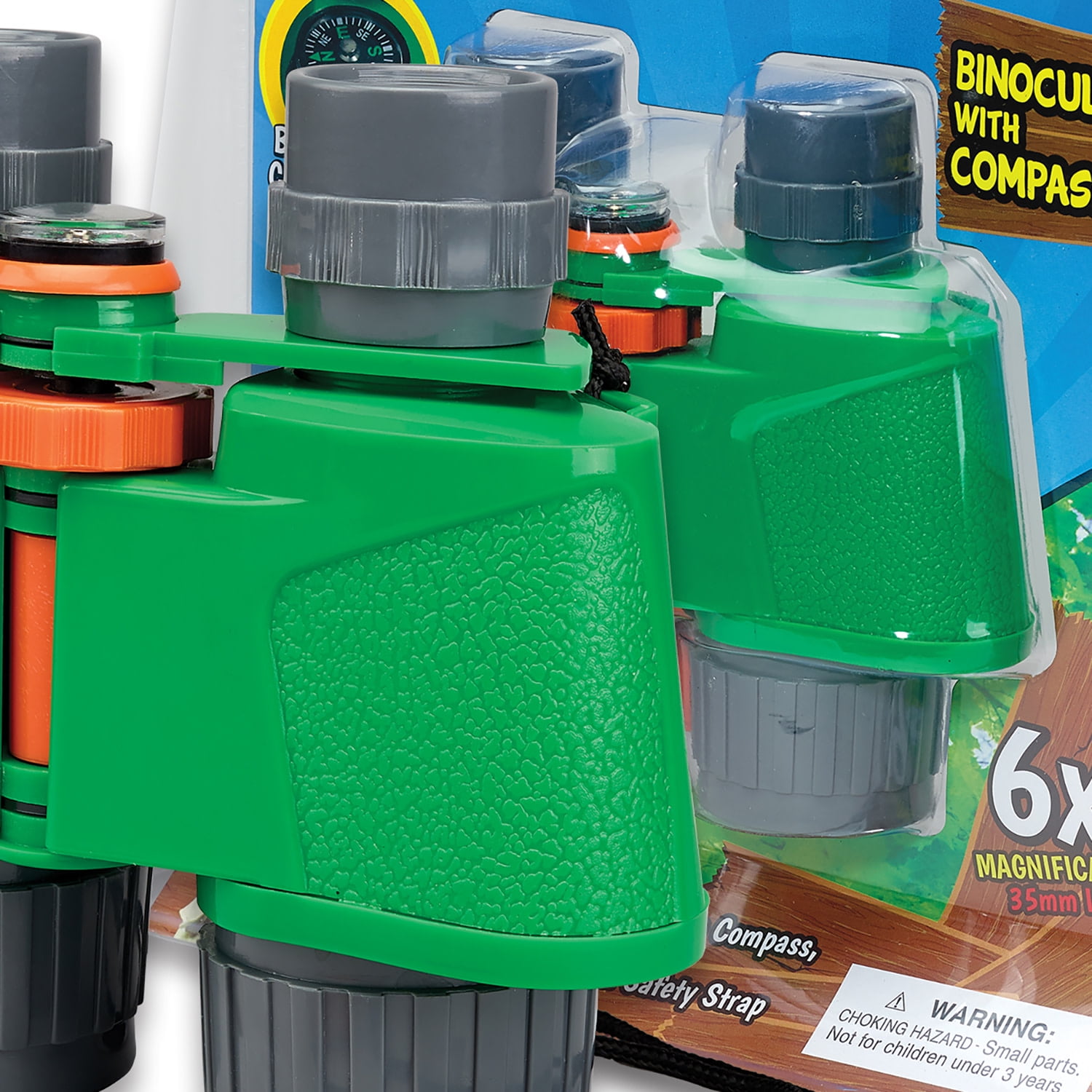 Nature Bound: Binoculars With Built-In Compass - Green - Outdoor Exploration Tool, 6x35 Resolution, 6x Magnification Power, Safety Strap, Toy Kids 3+