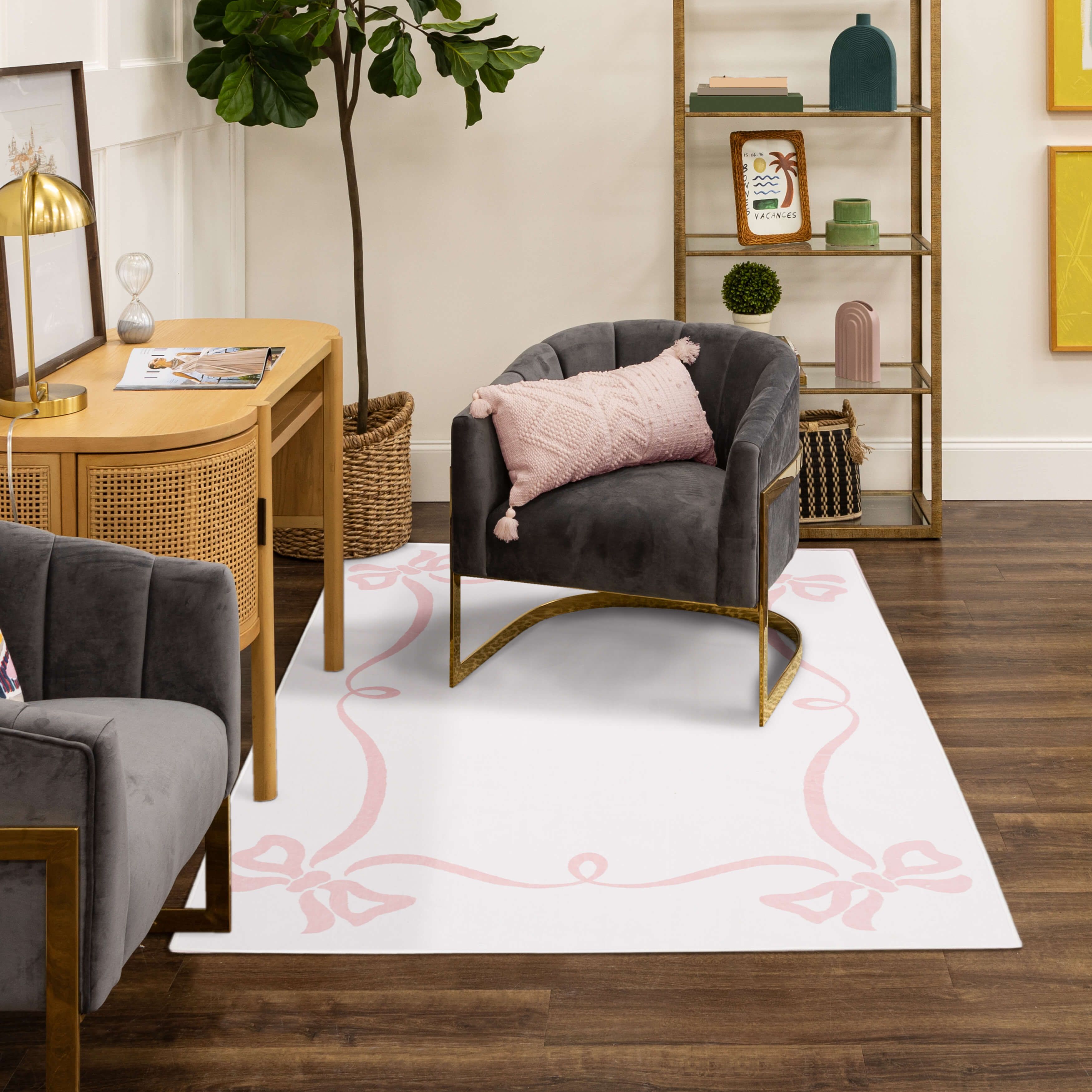 Mohawk Home Kids Collection Ribbons and Bows Low Pile Stain/Fade Resistant Washable Indoor Area Rug, Pink, 4' x 6'