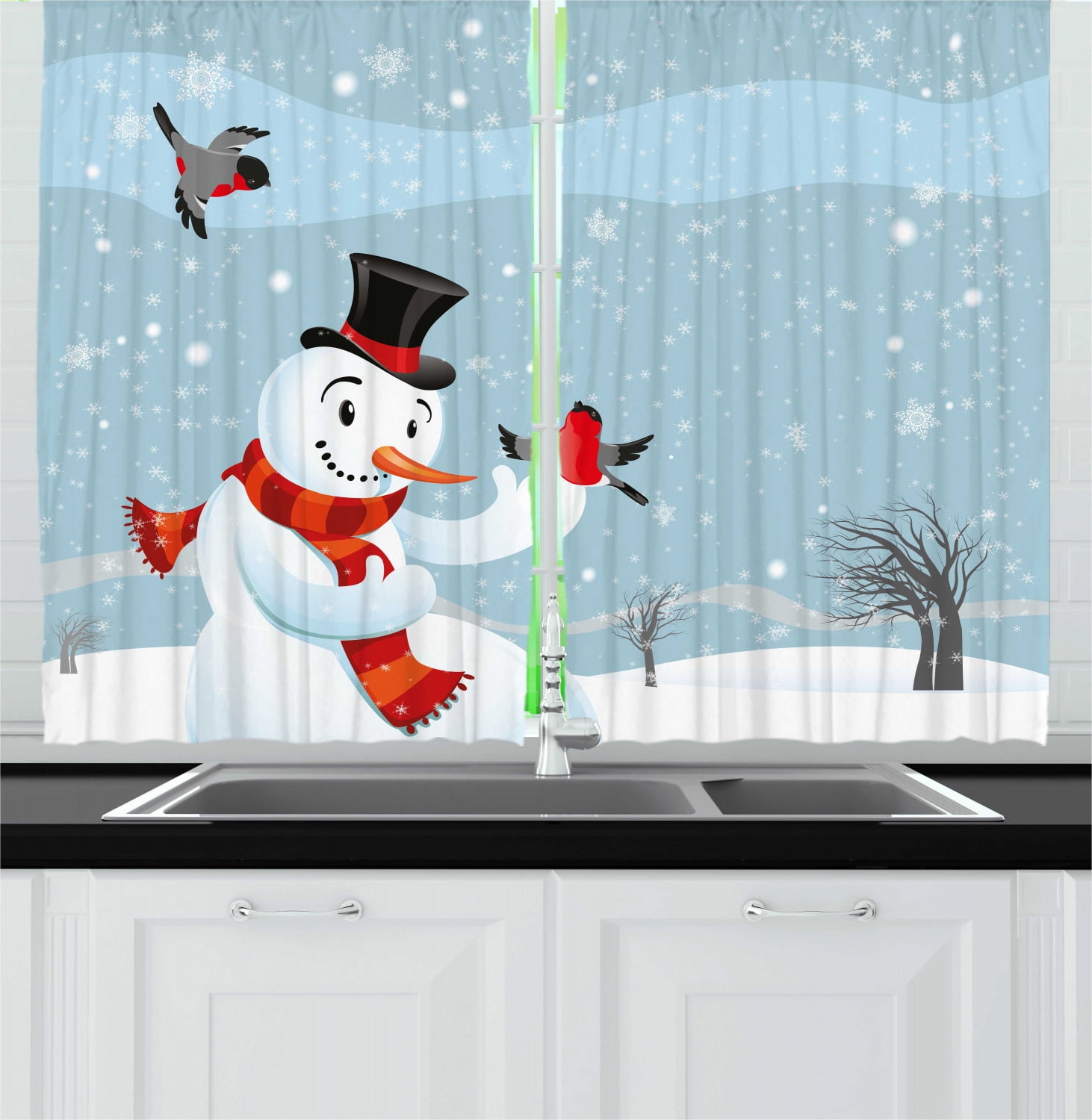 Happy Snowman Baby Winter Window Curtain Drapes Short Kitchen Curtains 55"x39" 